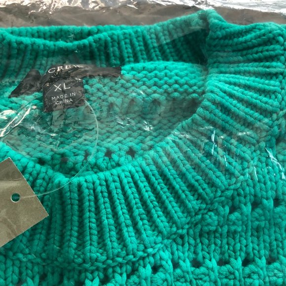 đ NEW J. Crew Green Balloon Sleeve Pointelle Sweater XL - Picture 5 of 7